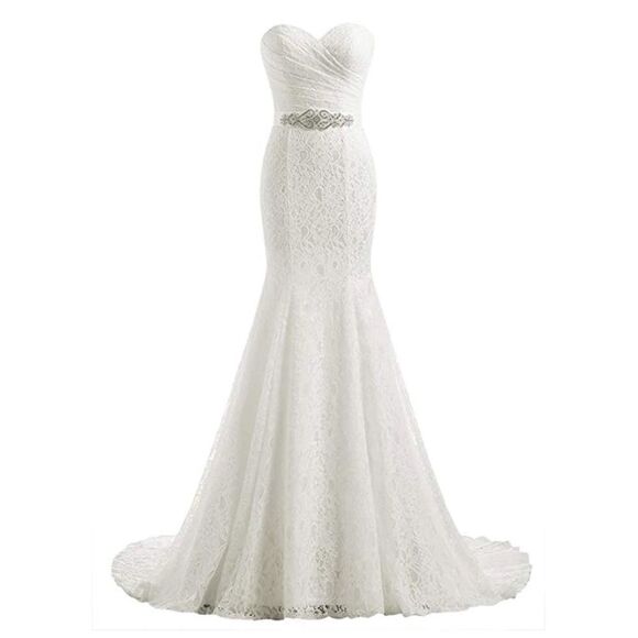 Lace Mermaid Bridal Wedding Dresses Ivory with belt - Picture 1 of 7